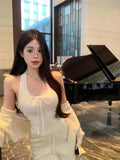 10100# Pure Desire Bm Style White Lace Lace Soft Hanging Neck Sling Vest Woman New Folded Wearing Inner Bracing Pad