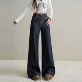 Vintage Non-Legged Micro-Tipped Jeans Women Autumn High Waist Hanging Feeling Niche Front Pocket Wide Leg Trumpet Trousers