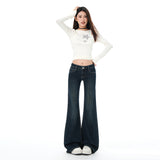 Vintage Blue Low-Waisted Micro-Horned Jeans Women Fall 2025 New Elastic Straights Without Leg Horn Pants