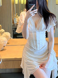 Change The Fish Bone Dress Dress Body V Collar Dress Piled Ears Floating Skirt