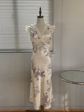 Gentle Trap_New Chinese Retro Dress Girl Early Spring V Lace Ribbon Slicing Noodles Splicing Skirt
