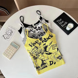1029# People Cotton Trend Printing Sling Vest Women Autumn And Winter People Cotton Warm Bottoming Shirt With Breast Cushions