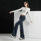 Micro-Rare Deep Blue Low-Rise Jeans Women Spring And Autumn Retro New Leisure Pants Deep Blue Trousers Cyanidbuting