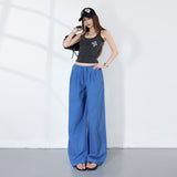 Bright-Colored Summer Oxygen-Sensitive Sleeves With Loose Straight-Tight Tug-And-Blow Trousers Blue Paratroopers Simulation Silk Tugging