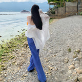 2025 Seaside Resort Suit Women's Casual Sunscreen Shirt Shirt + Bikini Sling + Wide Leg Pants