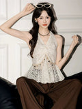 Summer New Korean Lace V-Neck Sleeveless Hanging Neck Vest Female Slim Slim Sexy Pure Desire Design Top