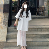 Lace Splicing Fake Two White Short-Sleeved T-Shirt Dress Women's Summer Design Sense Languid Holiday Style Dress