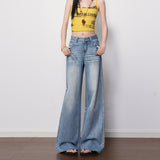 Blue Straight-Tight Texture High-Rise Broad-Legged Jeans Women 2026 Spring New Non-Legged Texture Mop Cotton