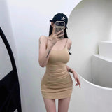9114 #People Cotton-Buffed Dress Women's Dress Black Sexy Sleeveless Tight Bottom Slings Slings Short Skirts