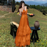 2026 Tour Bohemian Vacation Lace Splicing Bare Back Dress Holiday Dress Fairy Dress