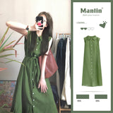 Skirt Women's Summer 2025 New Orange Ercoa French Green Hall In The Hall Sleeveless Dress Waist Temperament Dress
