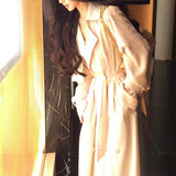 Nine-Headed Windcoe Double Buckle Collar Hanging Temperament Wind Coat Autumn Waist Long British Style