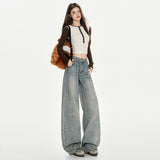 2026 Shen Trousers Water Wash Broad-Legged Jeans Women Thin Straight Nine & Trousers & Length