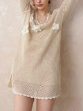 French Hollow U Tie Lace Crochet Crochet Flower Long-Sleeved Dress