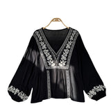 Vintage Ethnic Style Embroidered White Shirt Women's New Loose Casual Burse Shirt In The Spring And Fall Of 2025