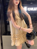 Buffali Dream Two-Color Lace Dress Women's Summer V-Neck Sleeveless Vest Skirt Skirt