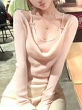 Autumn And Winter Pneumoconial Heart Woolen Two-Piece Collar Knitted Knitted Soft Mist Powder + Porcelain White Two Colors Into