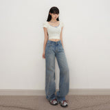 YC&2 Color Retro Low-Rise Loose Straight Pants Irregular Waist Design Spousy Thin Jeans Women Spring And Summer