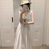 Slamny Cloud Tiling Lace V-Neck Sleeveless Silk Dress To Close The Waist Slim Dress Sexy Dress