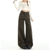Fake Two Spliced Wide-Legged Jeans Women's Spring And Autumn New Design Lazy Slack High-Rise Straight Slacks