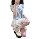 Summer New Two-Piece Suit Small Sweet College Style Splicing Top Cake Half-Dress Woman