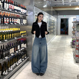 25 Autumn And Winter No Waist Design Sense A Word Korean Loose Broad Leg Trousers Jeans Women Small Fit