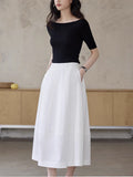French Word-Collar Silk Seamless Knitted Shirt Women Summer Thin Five-Sleeve Temperament Top