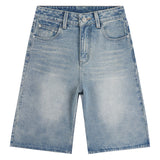 Cream Blue Seven-Point Trousers Summer Thin Straight Loose Thin Denim Trousers 2025 Burst Spandex