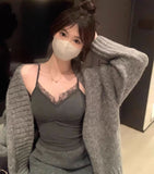 780# Human Cotton Hair Wool French Pure Lust Lace Splicing Sling Sling Vest With Chest Cushion Inside The Warm Top