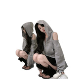 Windy Shoulder Jacket Jacket In Early 2025 Autumn New Gray Hooded Zipper Design Comfortable And Stylish