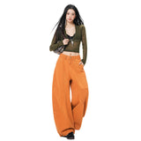Vintage | Scissor Three-Dimensional Cut | Loose Broad-Legged Jeans Women's Orange Trousers