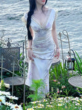 Gentle Trap_New Chinese Retro Dress Girl Early Spring V Lace Ribbon Slicing Noodles Splicing Skirt