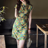Yujing Chinese Style New Chinese Dress Rain-Lump Improved Cheongsam Short Long Dress