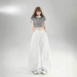 YC&2-Color Retro High-Rise Loose-Fitting Cived Trousers Tight Waist Wide Leg Trousers Pantyhose Panties Casual Trousers Women