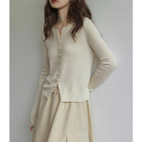 Lazy Temperament Wool White Bottoming Shirt Spring Women Long Sleeves Thin Knitted Cardigan Sweater