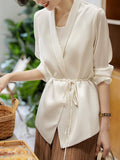2026 Spring New Leisure Heavy Mulberry Silk Loose Waist Thin Design Design Suit Woman