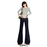 Autumn New Retro Front Open Bag Design Loose Micro-Rare Women Jeans Women's Tanning Blue Trousers
