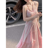 Summer New Small Man Wearing A Suit Pink Girl Gentle Sling Dress For The Seaside Wind Tunse