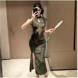 New Chinese Retro Printing Improved Cheongsam Dress High-End Mother Style Thousands Of Kinds Of Bag Hip Long Skirt Temperament