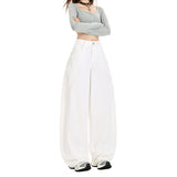 Bismeed Jeans Retro Taut Autumn Casual Pure White Loose-Freuish-Legged Denim Antique Blue