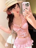 Ounces Swimsuit Girl Cute Pure Sexy Hanging Neck Bikini Side Cake Skirt Hot Spring Bathing Suit
