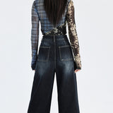 Early Autumn Retro Dark Broad-Legged Straight Jeans Women 2025 New Lazy Loose Drag Trousers