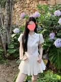 (Real Price) College Style White Short-Sleeved Shirt Dress Summer A Dress Small 100-Fold Short Skirt