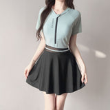 Swimsuit Fashion Sports Increase Students Breast Cover Thin Swimsuit Conservative Bubble Hot Spring Skirt Swimsuit