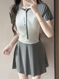 2026 New Women's Thin Belly-Covered Skirt Simple Half-Sleeved Small Breast Gathering Soaking Hot Spring Swimsuit