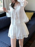 Zhong Lingyin Show Elegant Exquisite Details Feel Solid Color 100 Cotton Lace Shirt Women Summer T-Shirt