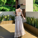 2026 Split Skirt Suit Rata Ash Slings Half Skirt Lotus Leaf Side Loose Holiday Two Sets