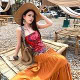 2026 Thai Holiday Bohemian Retro National Style Suit Women's Printed Blouse Half-Dressed Two-Case