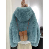 2025 Autumn And Winter Trend Korean Imitation Lamb Hair Hooded Short Coat Small Man Showing High Blue Hair Super Temperament