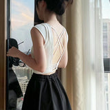 6033 # Dopamine Sling Vest Flying Sleeves Hottie Summer Short Small Design Wear Out-Of-Back